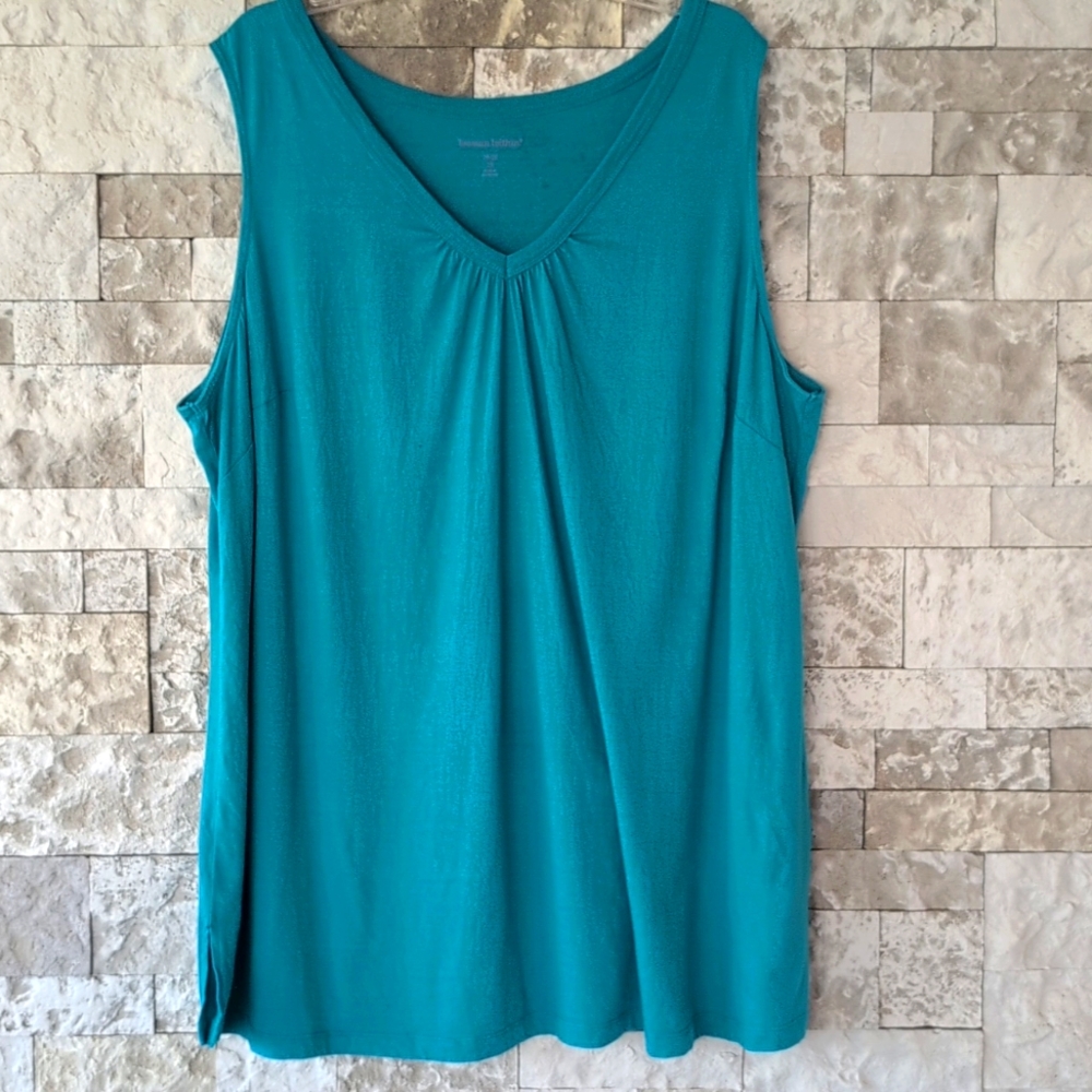 Woman Within Teal Sleeveless Top Plus Size 2X 100% Cotton, Cool Summer Cover Up